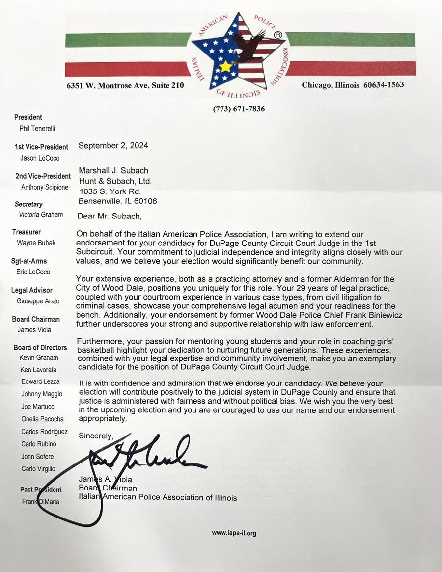 Italian American Police Association of Illinois Letter